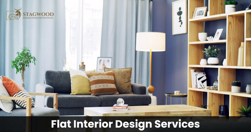 Modern flat interior design services featuring a stylish apartment living room with contemporary furniture and elegant decor.