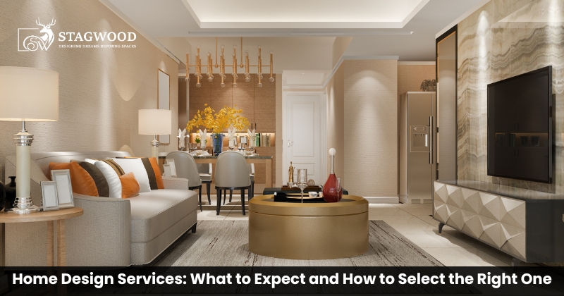 Modern luxury living room interior showcasing professional home design services with elegant space planning and contemporary residential styling.