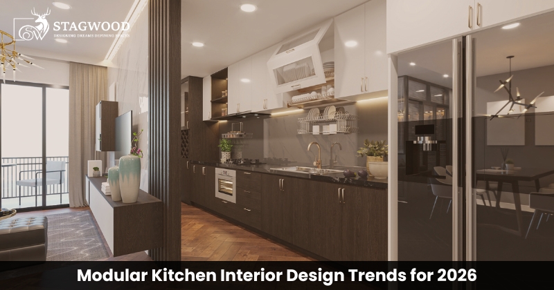Modern modular kitchen interior design with smart storage and contemporary layout.